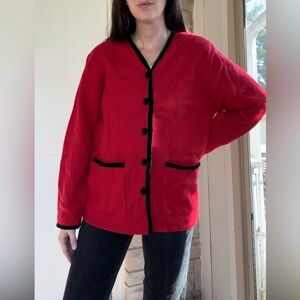 Vintage Pendleton Red Wool Cardigan with Velvet deadstock rare!